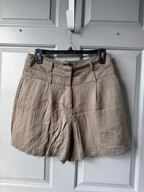 Zara Linen-Blend High-Rise Shorts - Taupe